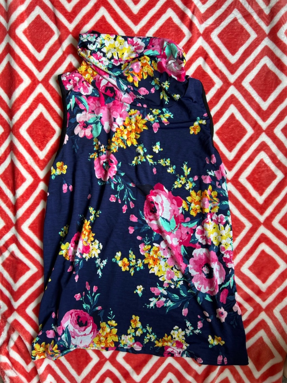 Acting Pro Navy Floral Tank Top with Pink & Yellow Blooms and Built in Mask - Picture 2 of 4